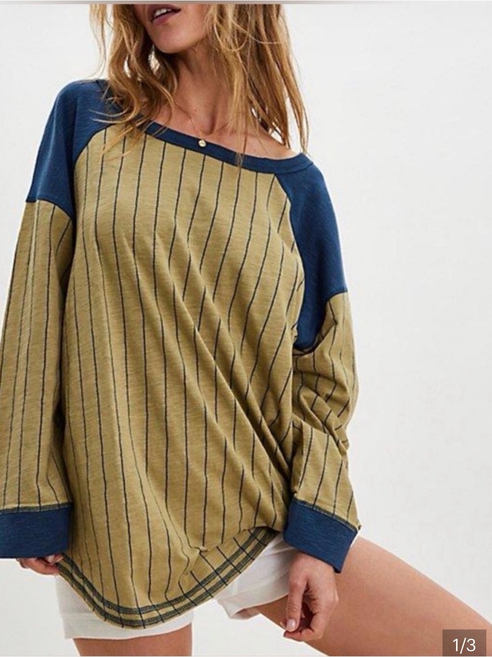 NWT Free People Stripe Raglan Top - Mustard & Navy